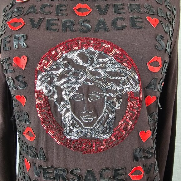 Versace Sequin Long Sleeve Ruched Side-Tie Top - Picture 5 of 10